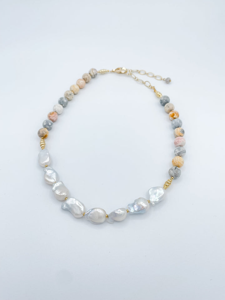 Pearl and Natural Jasper Stones Necklace