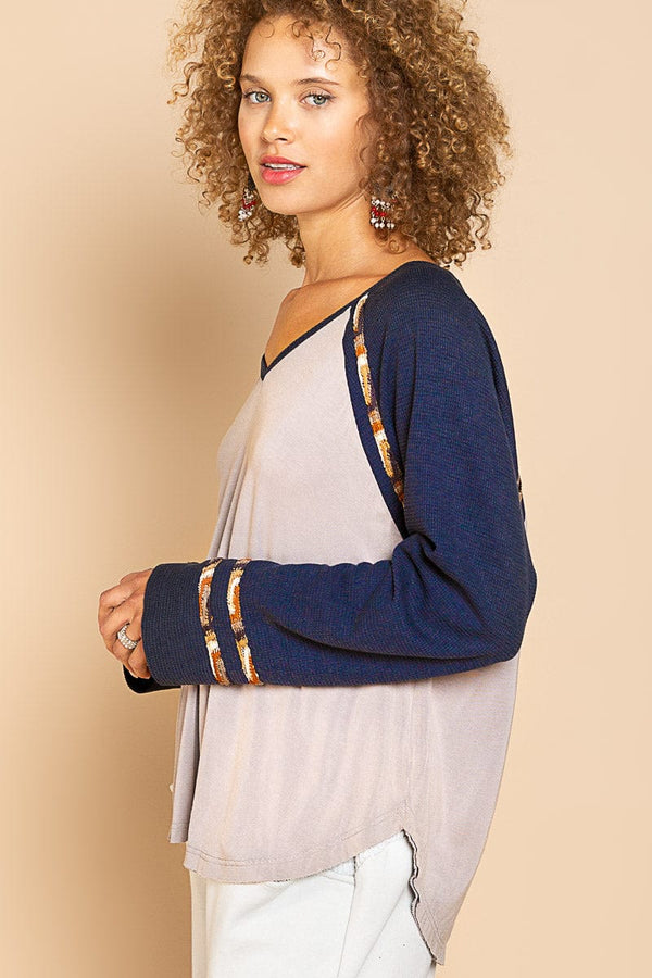 POL Clothing V-Neck Oversized Fit Long Sleeve Top