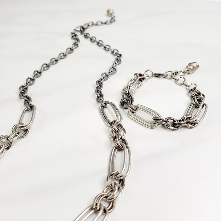 Ramone Mixed Cable Chain Bracelet in Antique Silver