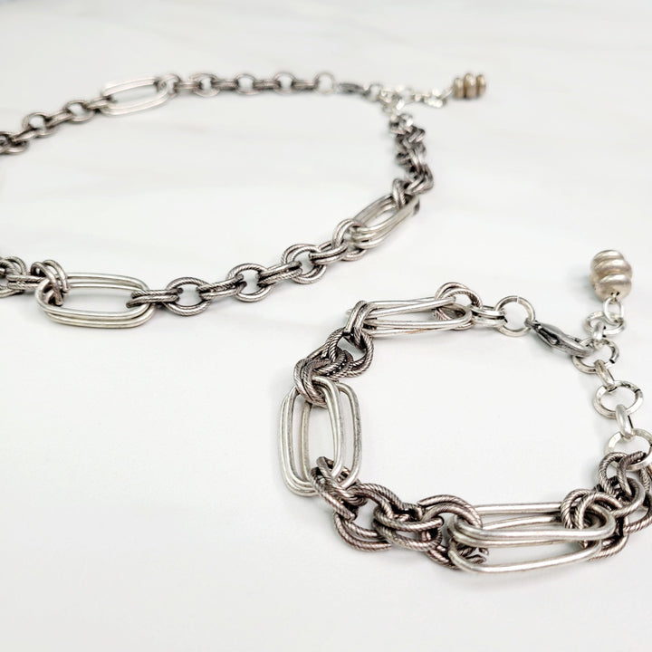 Ramone Mixed Cable Chain Bracelet in Antique Silver