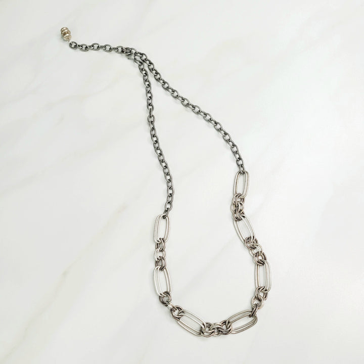 Ramone Mixed Cable Chain Long Necklace in Antique Silver