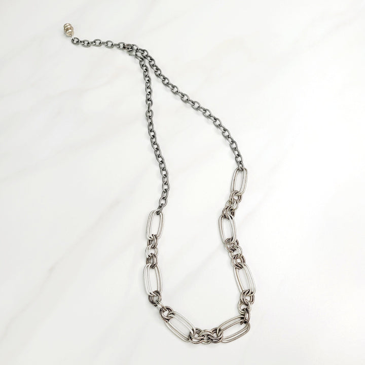 Ramone Mixed Cable Chain Long Necklace in Antique Silver