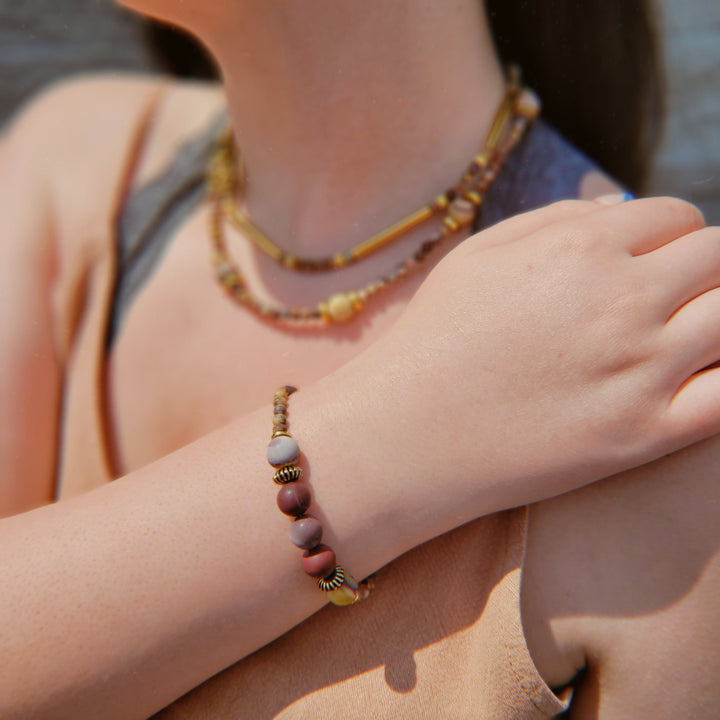 Handmade Bracelet with Mookaite and Rhyolite Beads