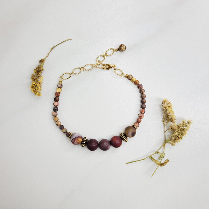 Sahara Bracelet - Handmade with Natural Mookaite and Rhyolite Beads