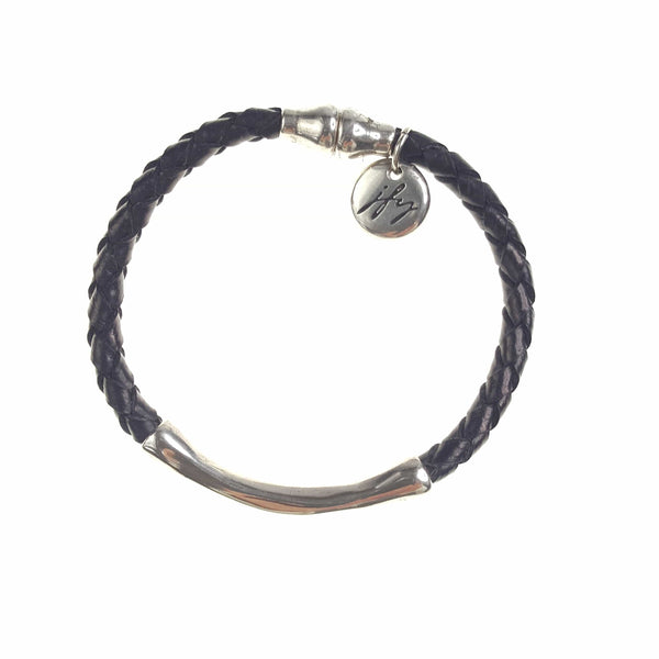 Single Braided Leather Bracelet with Silver Bar