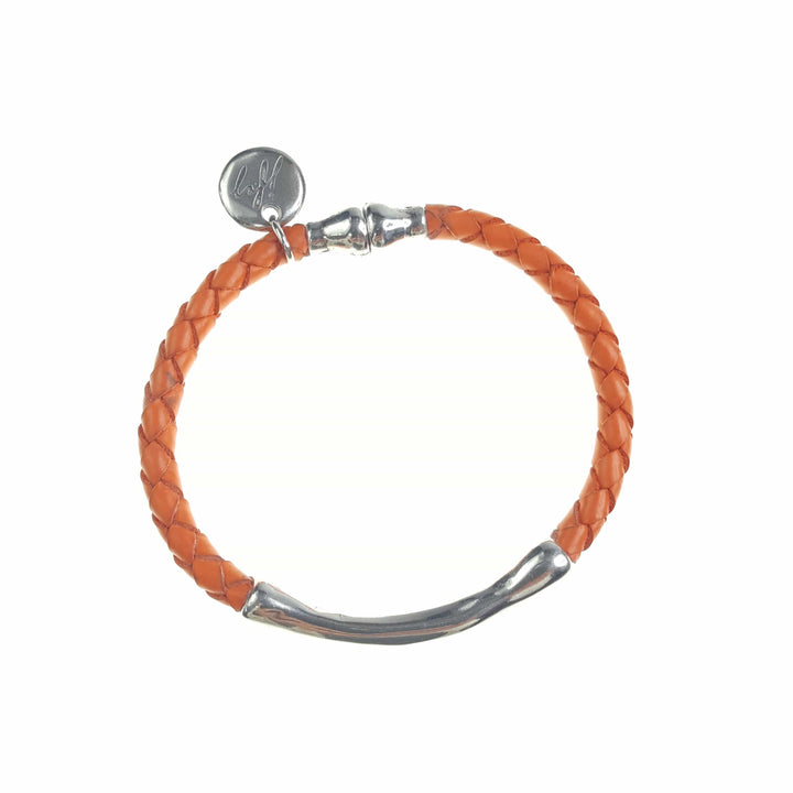 Single Braided Leather Bracelet with Silver Bar