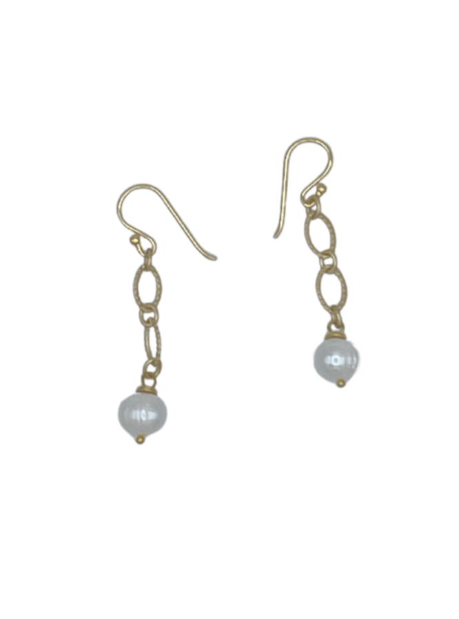 Single Pearl and Gold Chain Earrings