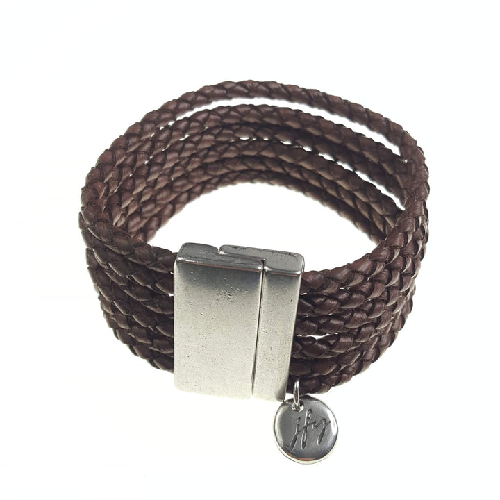 Six Strand Braided Leather Cuff Bracelet