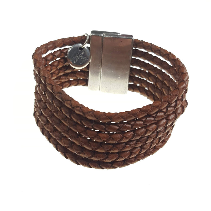 Six Strand Braided Leather Cuff Bracelet