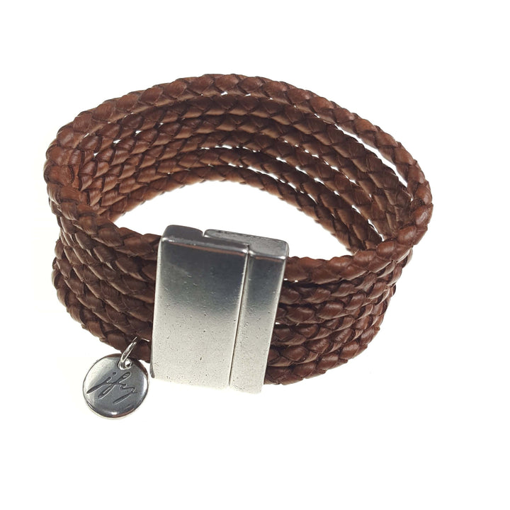 Six Strand Braided Leather Cuff Bracelet