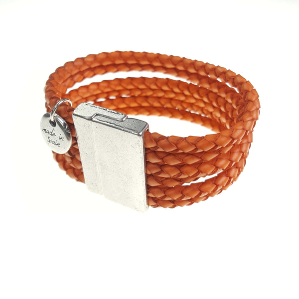 Six Strand Braided Leather Cuff Bracelet