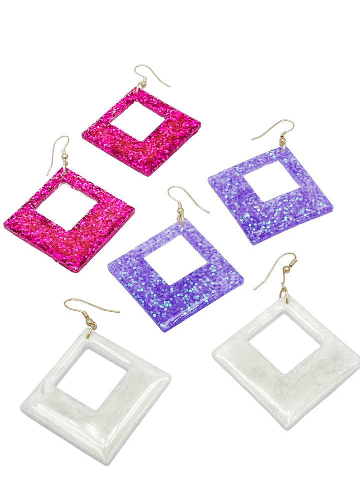 Sparkle Resin Square Earrings