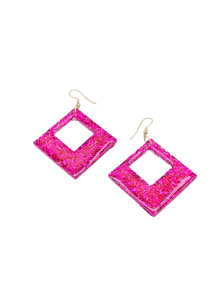 Sparkle Resin Square Earrings