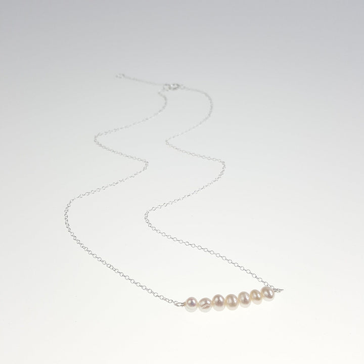 Sterling Silver 7 Pearls Line Necklace