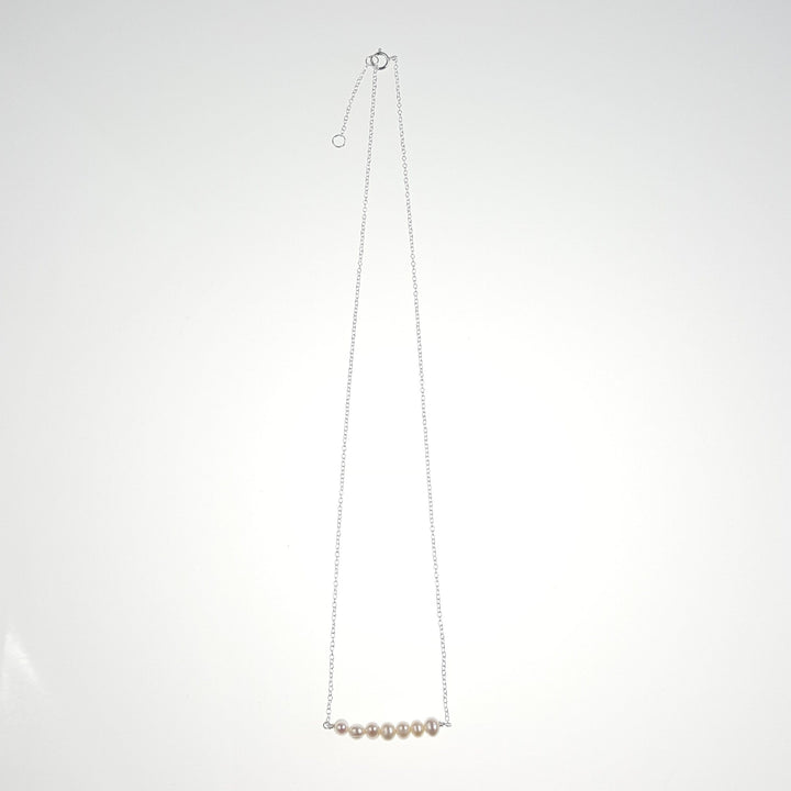 Sterling Silver 7 Pearls Line Necklace