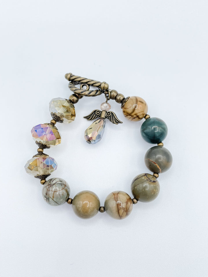 Stone And Bead Bracelet With Angel