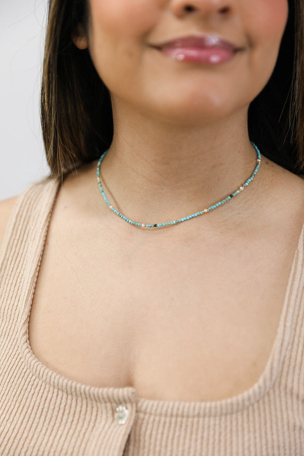 Sweet Delicate Beaded Chocker Necklace Available in Turquoise or Pearl