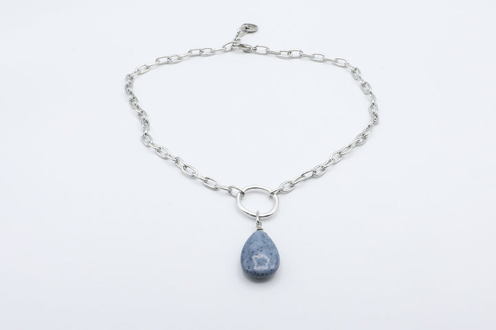 Teardrop Blue Stone on Silver Necklace