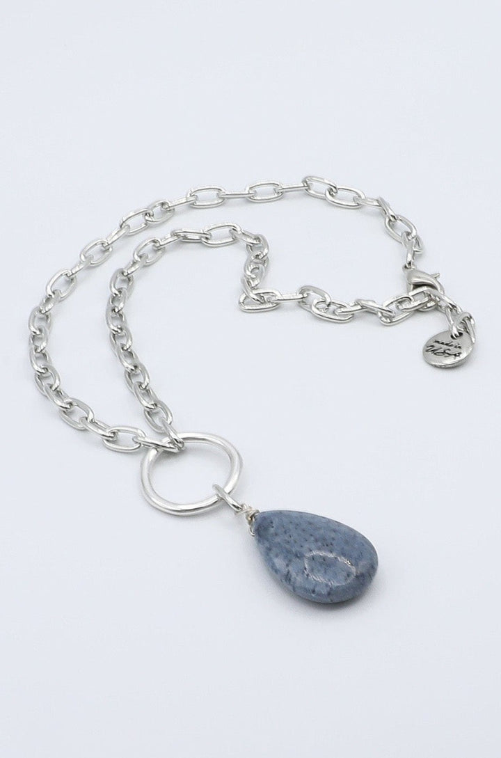 Teardrop Blue Stone on Silver Necklace