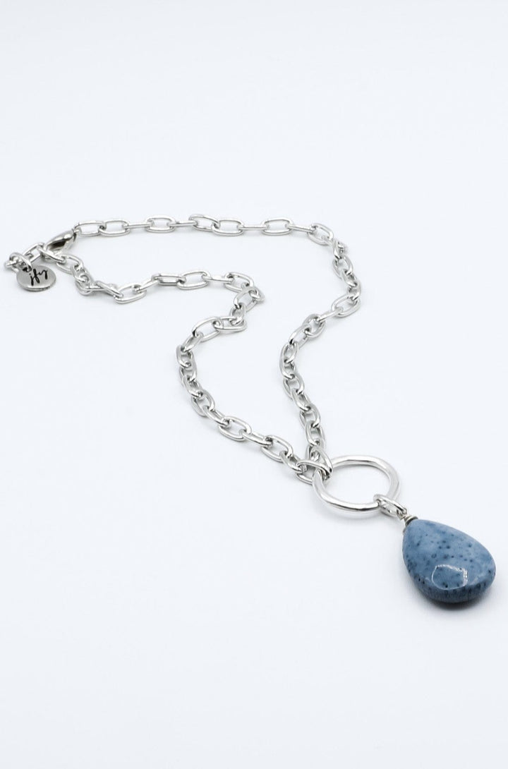 Teardrop Blue Stone on Silver Necklace