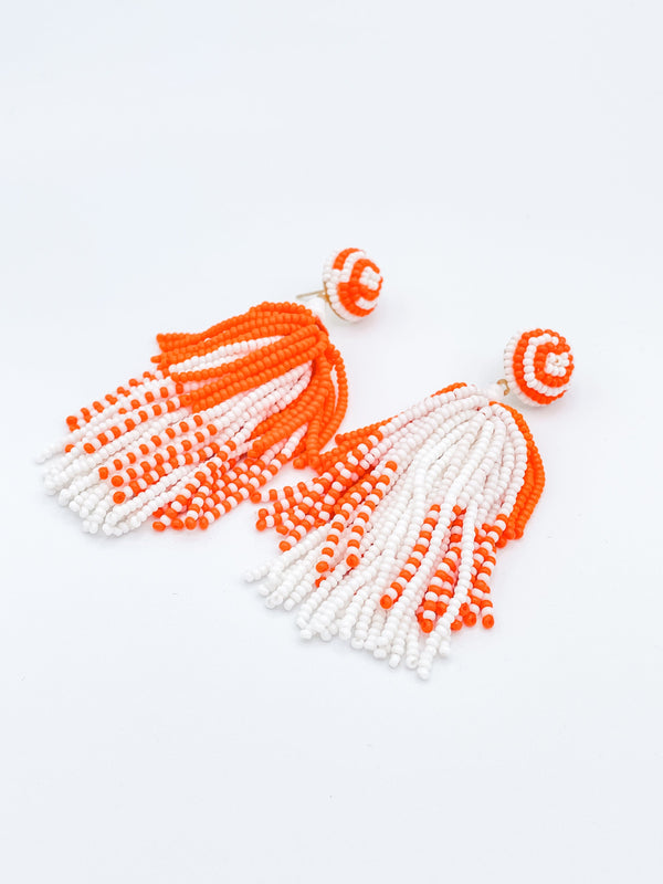 Toomer Beaded Tassel Earring for Women in Orange and White