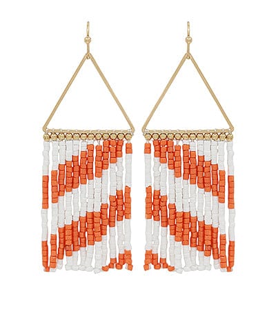 Triangle Long Beaded Orange and White Earrings