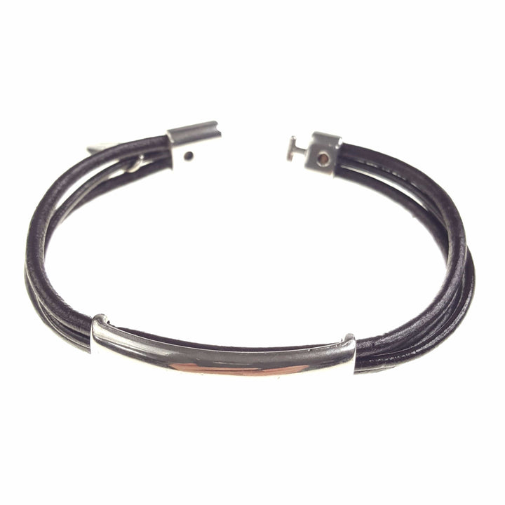 Triple Strand Leather Bracelet with Silver Plate