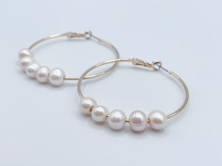 Women's 1 5/8" Hoop Earrings with Five Small Freshwater Pearls