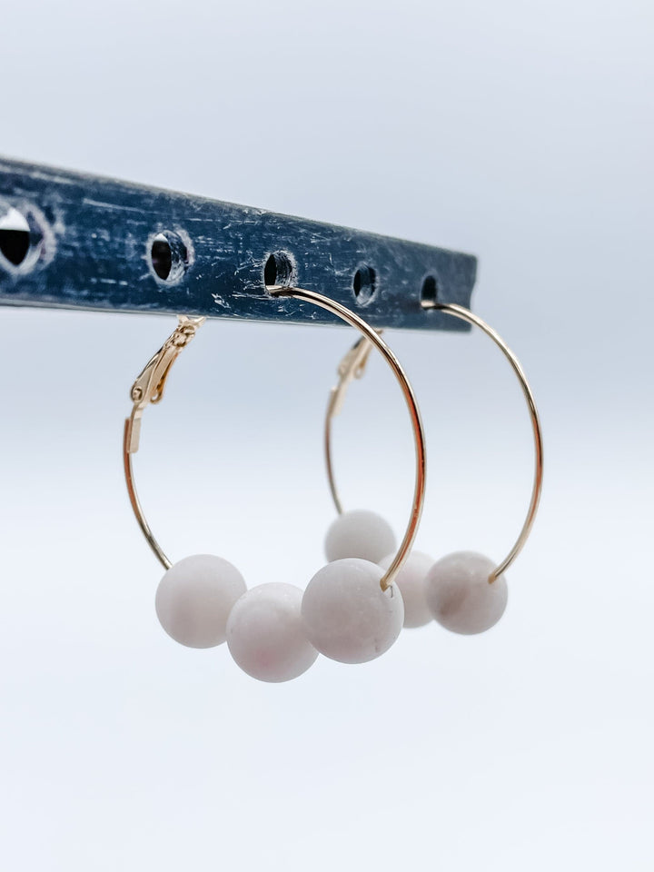 Women's 1.5" Hoop Earrings with Three Genuine Stones Choose Agate, Amazonite, Howlite or Jasper