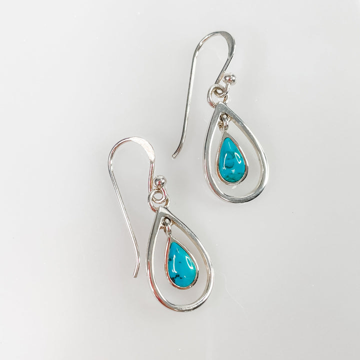 Women's Sterling Silver and Teardrop Turquoise Dangle Earrings 1.25 Inches