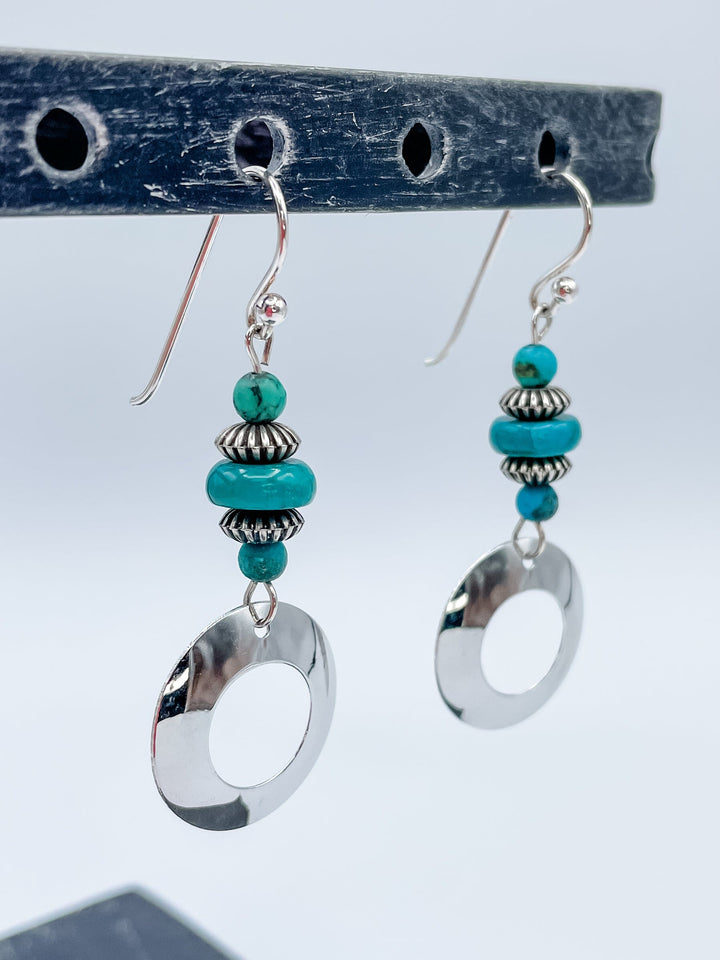 Women's Sterling Silver and Turquoise Gemstone Dangle Earrings 2 1/8" Inches