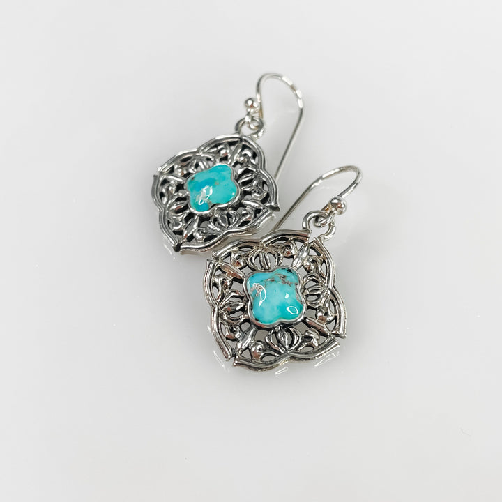 Women's Sterling Silver and Turquoise Gemstone Earrings 1 3/8 Inch for Pierced Ears