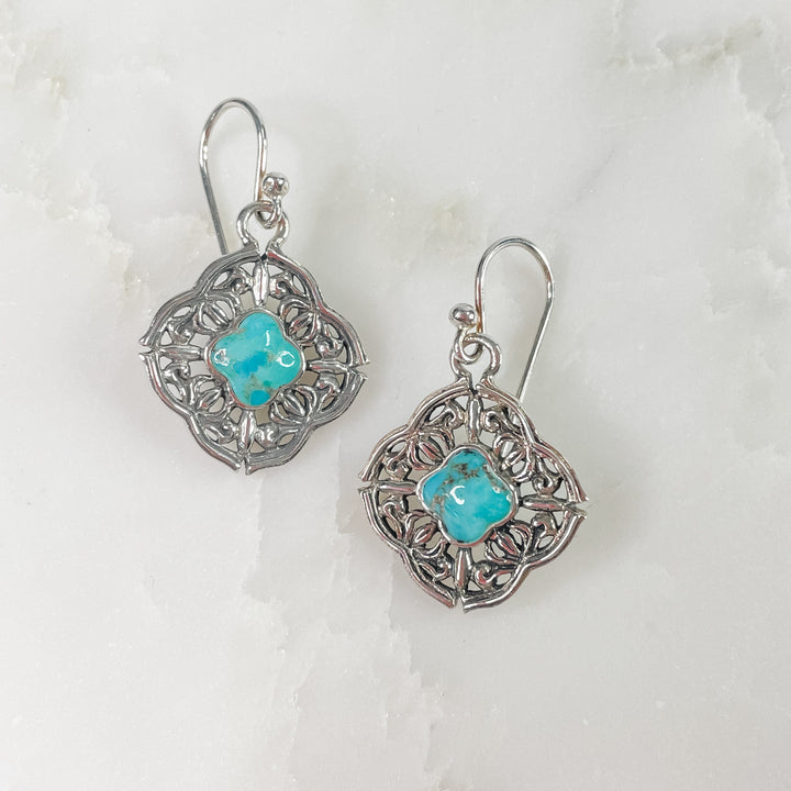 Women's Sterling Silver and Turquoise Gemstone Earrings 1 3/8 Inch for Pierced Ears