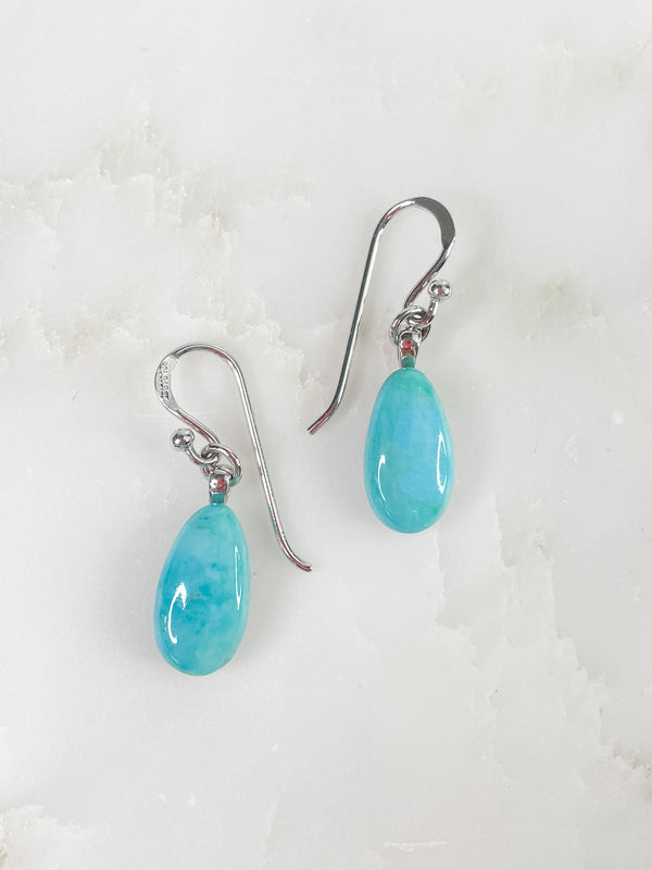 Women's Sterling Silver and Turquoise Gemstone Teardrop Dangle Earrings 1 3/8" Inches