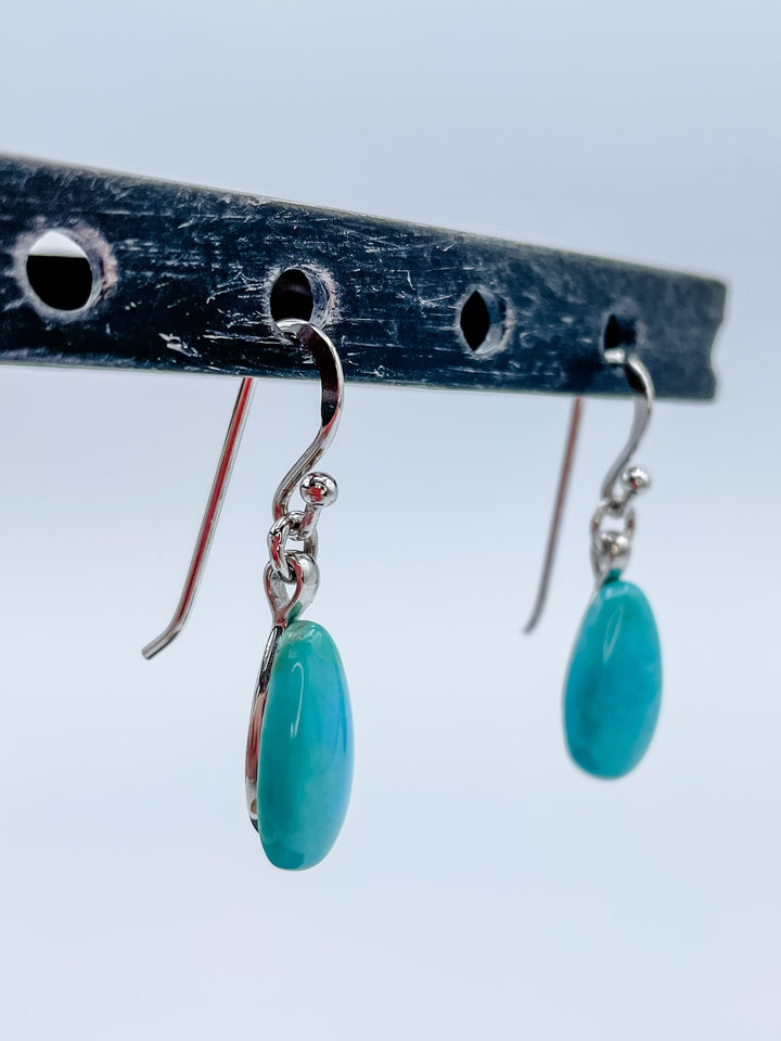 Women's Sterling Silver and Turquoise Gemstone Teardrop Dangle Earrings 1 3/8" Inches