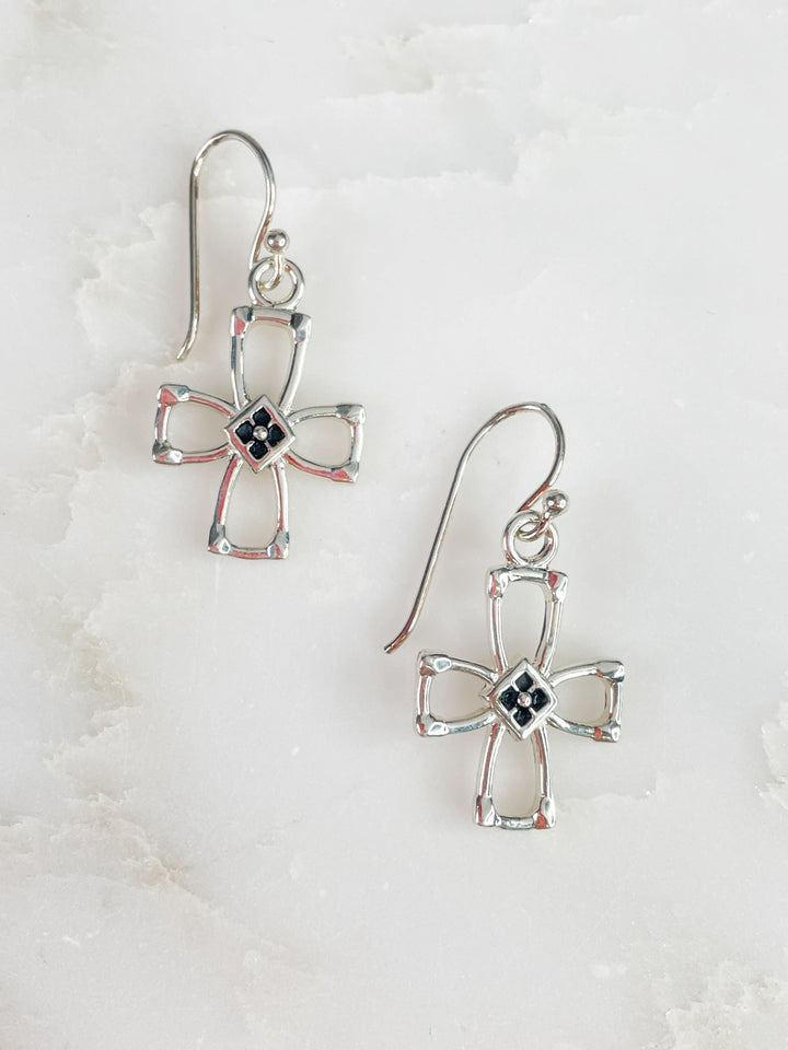 Women's Sterling Silver Ornate Cross Earrings