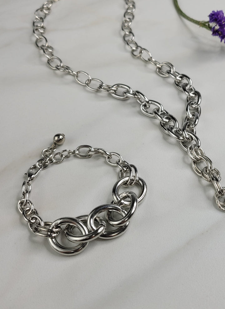 Yin Bracelet with Rhodium Plated Mixed Cable Chain - Handmade Indie Jewelry