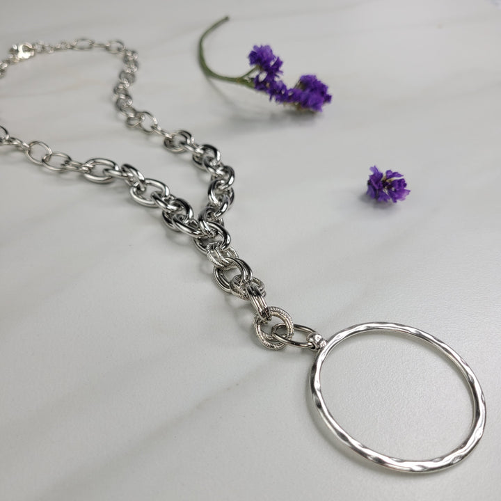 Yin Necklace with Rhodium Plated Mixed Cable Chain - Handmade Indie Jewelry