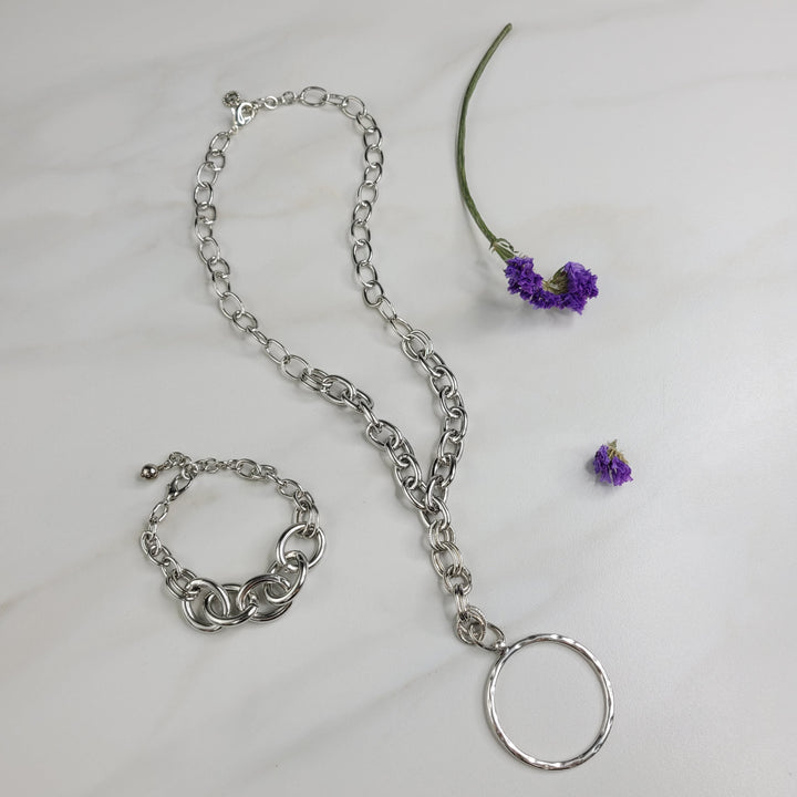 Yin Necklace with Rhodium Plated Mixed Cable Chain - Handmade Indie Jewelry