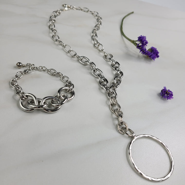 Yin Necklace with Rhodium Plated Mixed Cable Chain - Handmade Indie Jewelry