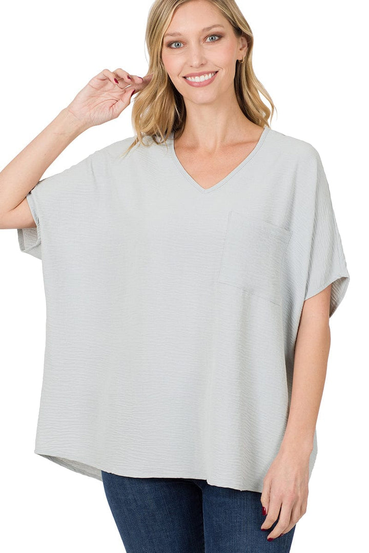 Zenana Woven Airflow V-Neck Dolman Short Sleeve Top