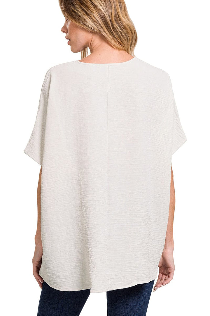 Zenana Woven Airflow V-Neck Dolman Short Sleeve Top