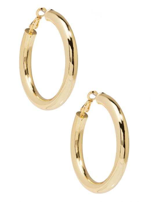 Zenzii Women's Chunky Brass-Based 50mm Hoop Plated in Metal and Completed with a Hinge Back