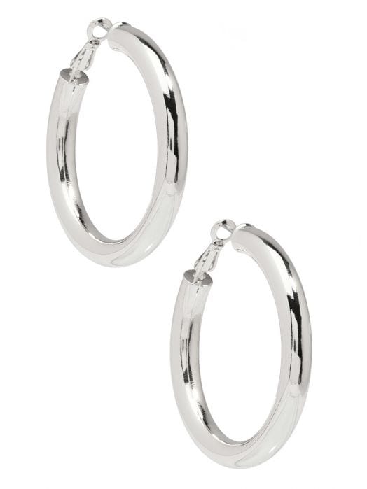 Zenzii Women's Chunky Brass-Based 50mm Hoop Plated in Metal and Completed with a Hinge Back